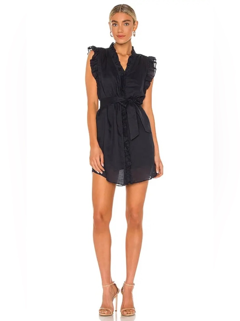 Frame Black Lauren Ruffle Accent Mini Dress | Women’s Medium M $400+ NWT